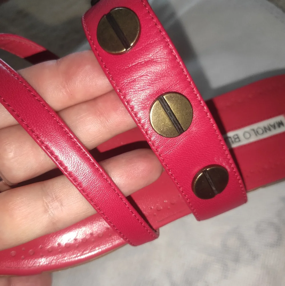 Manolo Blahnik Red Leather Studded SUSA Slides *Runs SUPER Small*